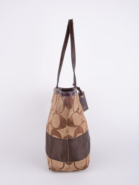COACH Vintage Signature Brown Trim Tote Bag