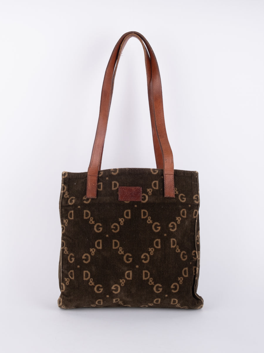 DOLCE & GABBANA Brown Logo Pattern Tote Bag