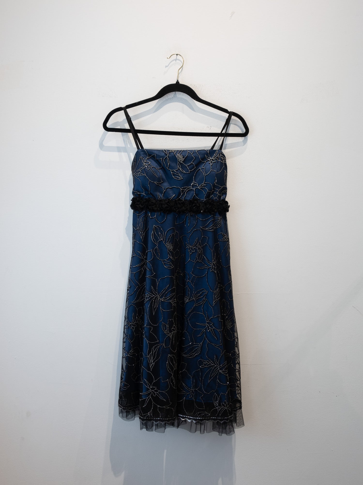 Navy Lace Dress – Black Trim