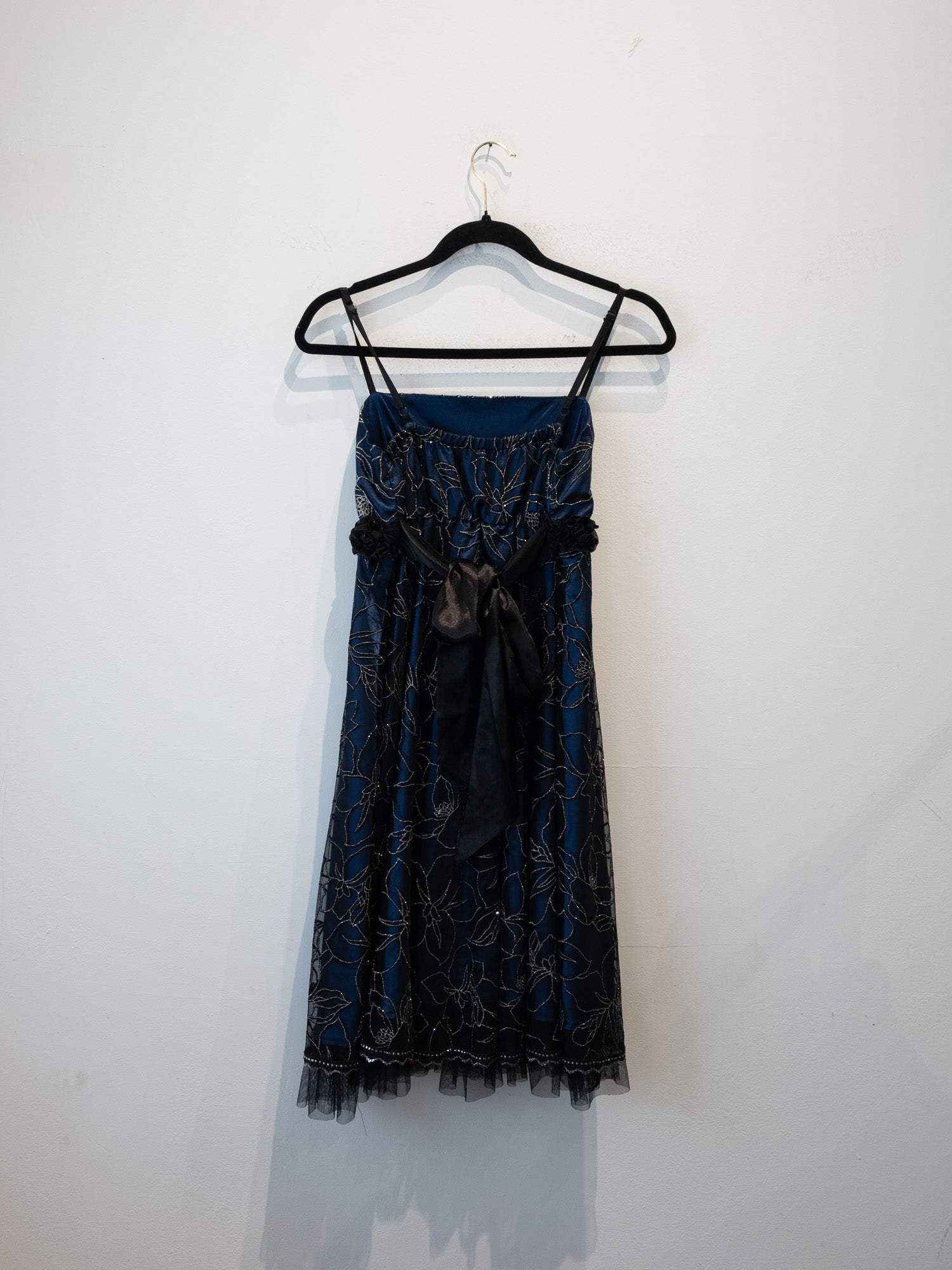 Navy Lace Dress – Black Trim