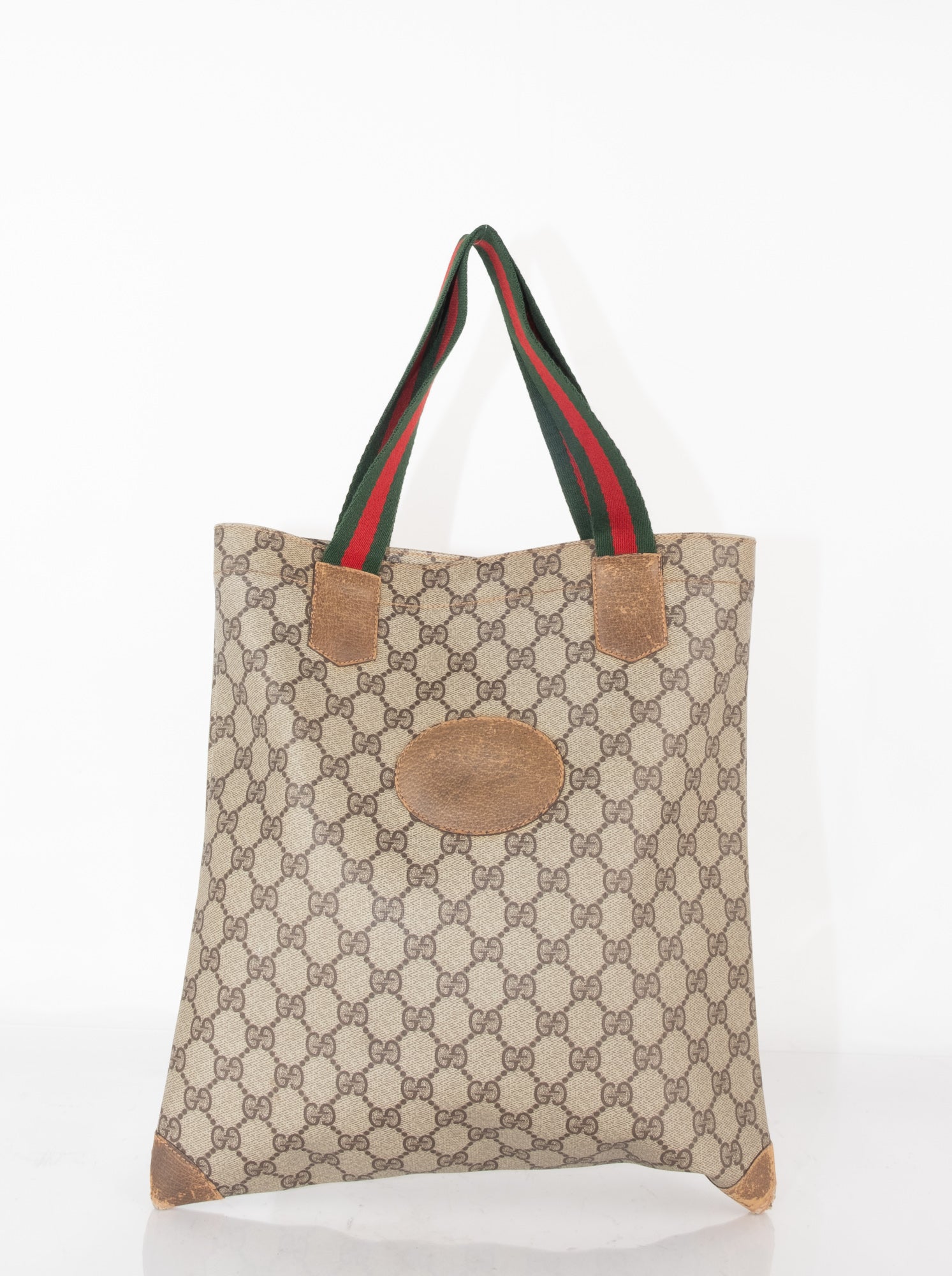 Gucci Vintage Tote Bag – Beige GG Canvas with Web Straps