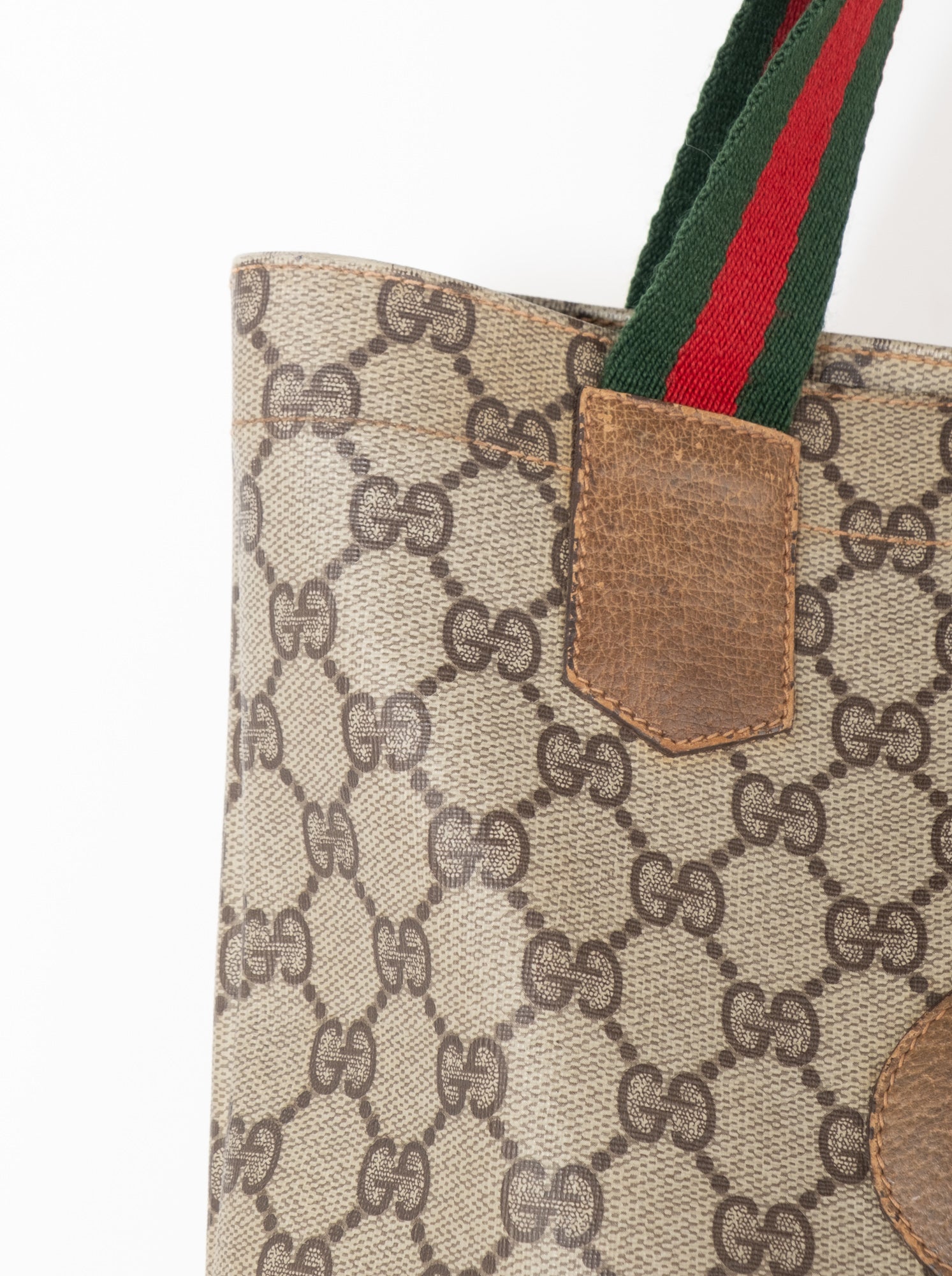 Gucci Vintage Tote Bag – Beige GG Canvas with Web Straps