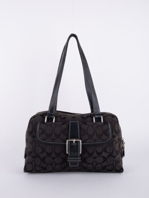 COACH Vintage Black Signature Buckle Satchel Bag