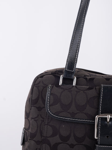COACH Vintage Black Signature Buckle Satchel Bag