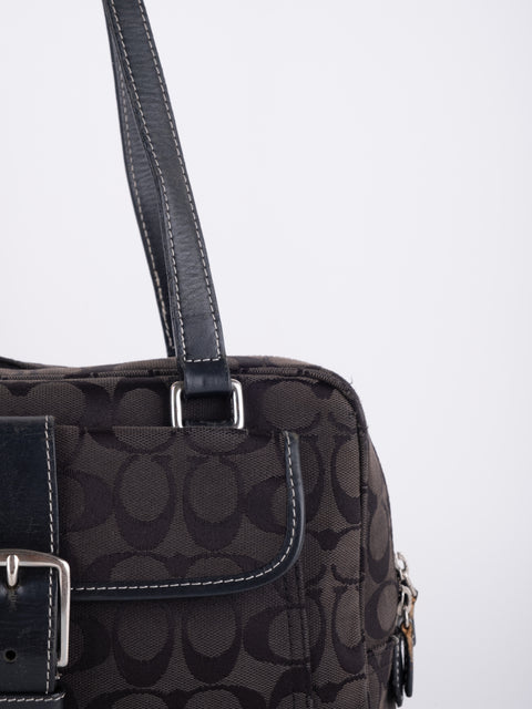 COACH Vintage Black Signature Buckle Satchel Bag