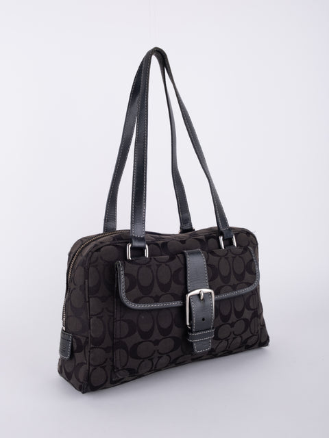 COACH Vintage Black Signature Buckle Satchel Bag