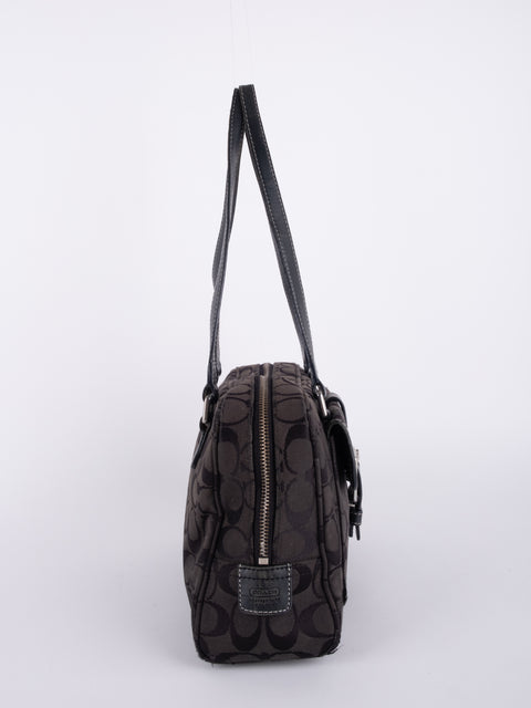 COACH Vintage Black Signature Buckle Satchel Bag