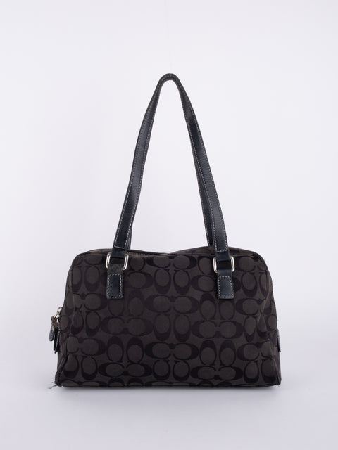 COACH Vintage Black Signature Buckle Satchel Bag