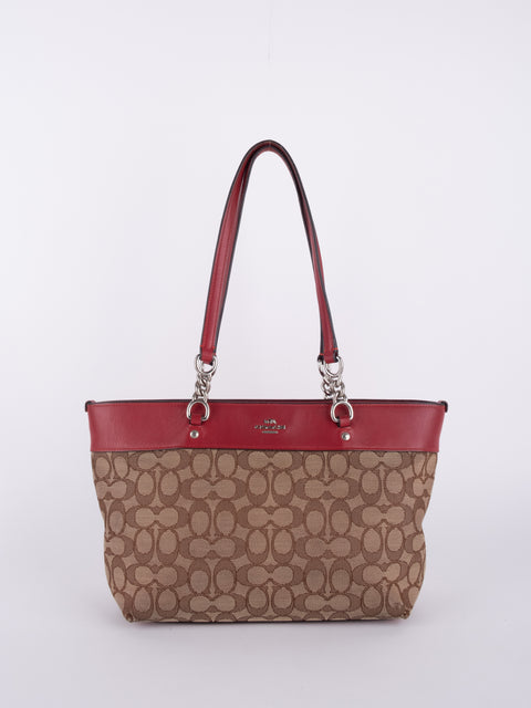 COACH Vintage Signature Red Trim Tote Bag