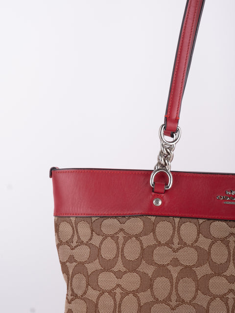 COACH Vintage Signature Red Trim Tote Bag