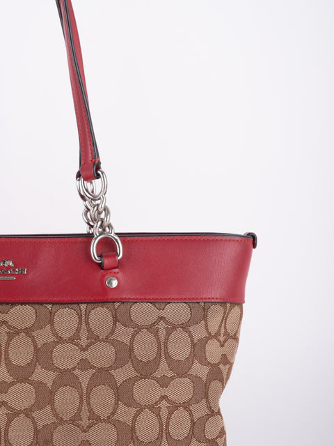 COACH Vintage Signature Red Trim Tote Bag
