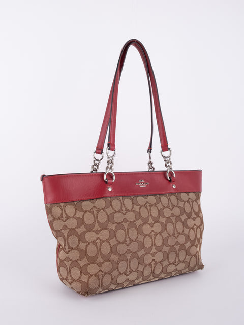 COACH Vintage Signature Red Trim Tote Bag