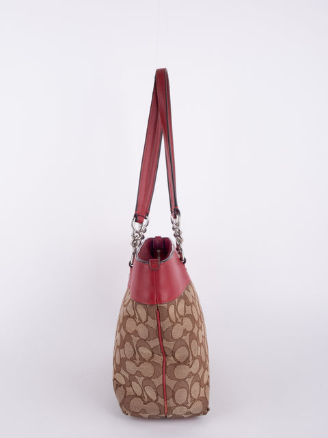 COACH Vintage Signature Red Trim Tote Bag