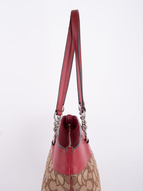 COACH Vintage Signature Red Trim Tote Bag