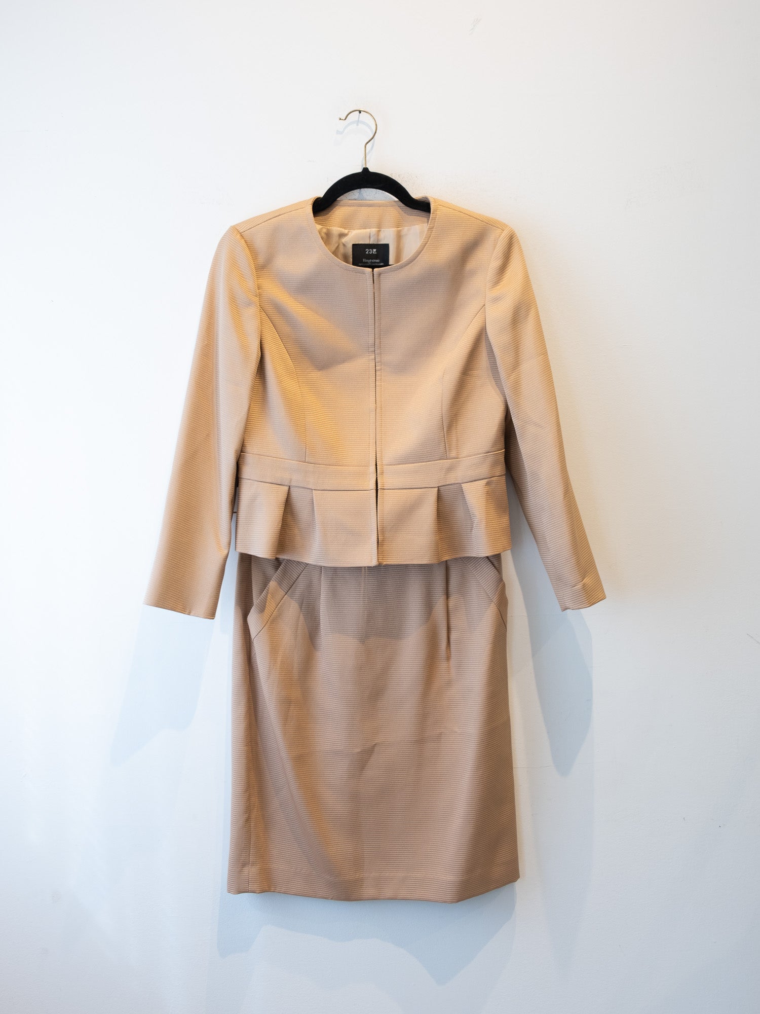 Beige Leather Suit – Jacket & Skirt Set