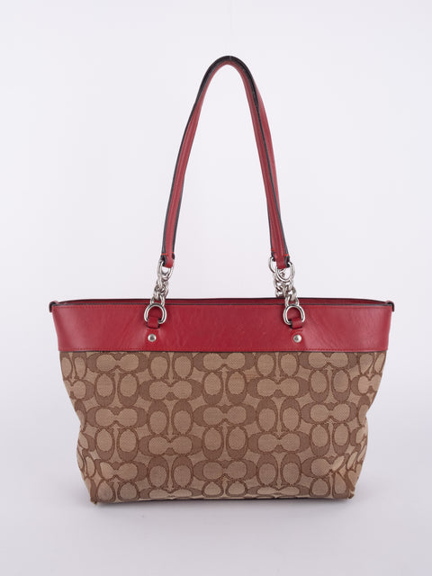 COACH Vintage Signature Red Trim Tote Bag
