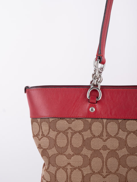 COACH Vintage Signature Red Trim Tote Bag