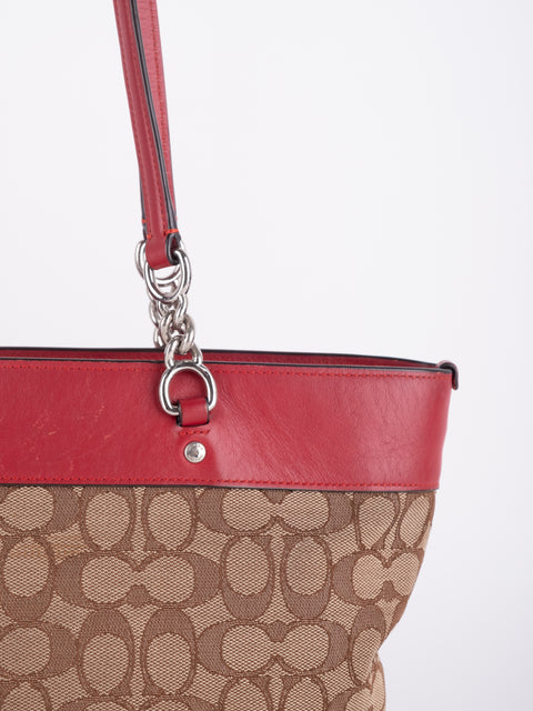 COACH Vintage Signature Red Trim Tote Bag