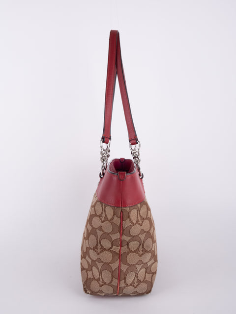COACH Vintage Signature Red Trim Tote Bag