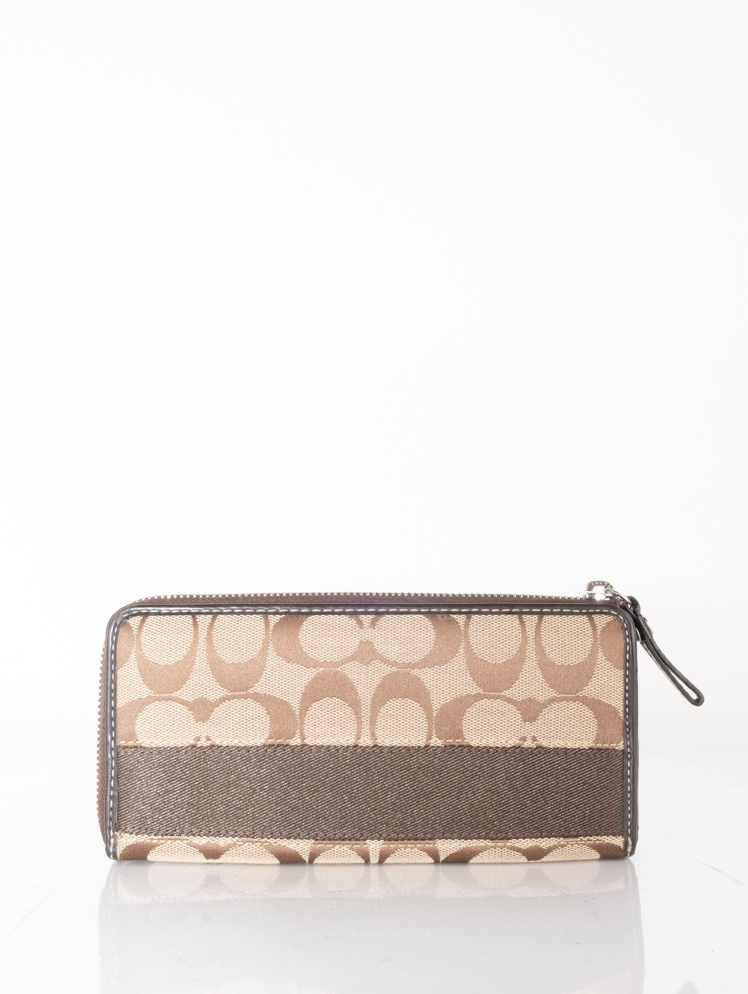Coach Beige Signature Zip Wallet