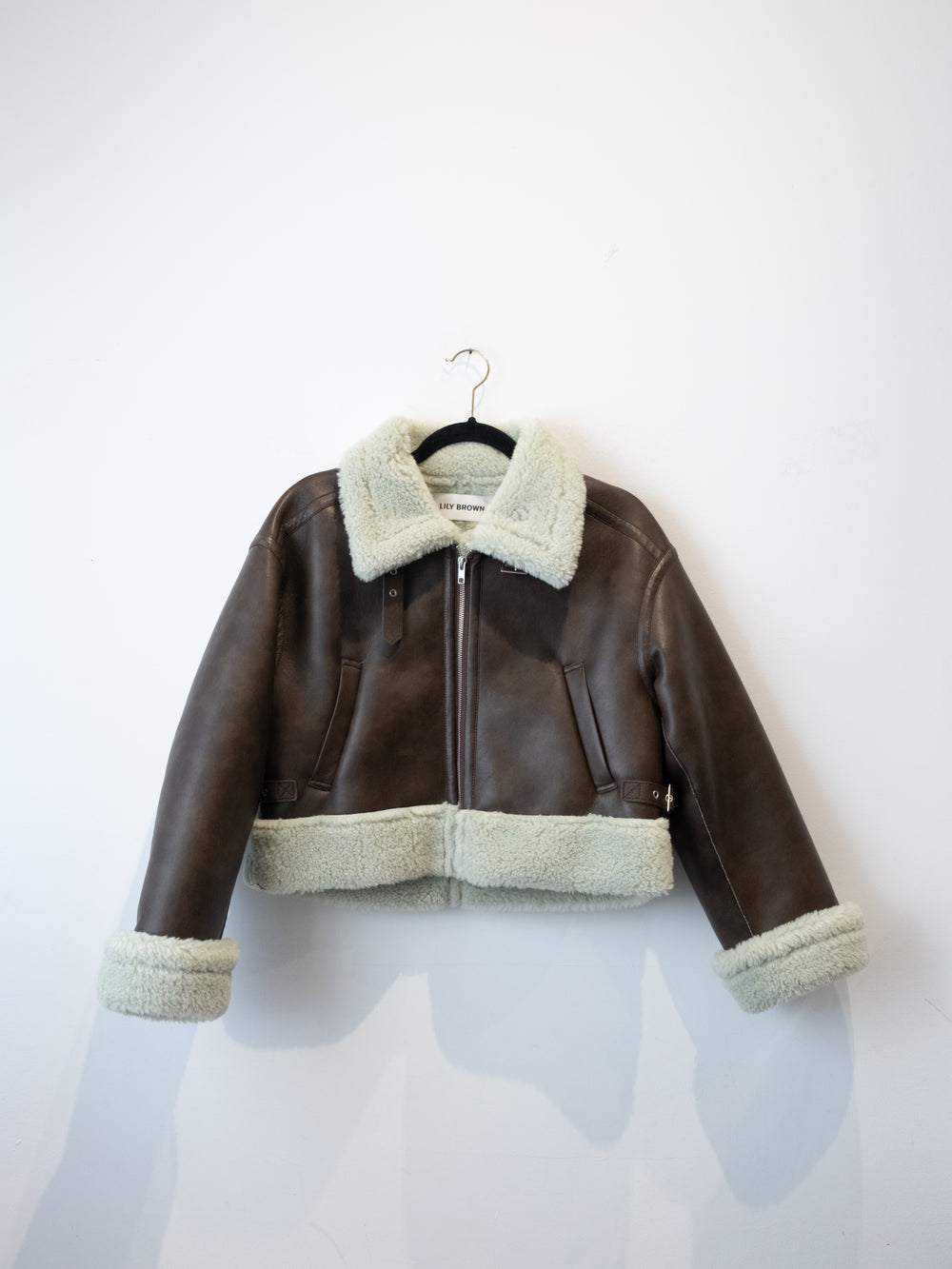Lily Brown Faux Shearling Aviator Jacket