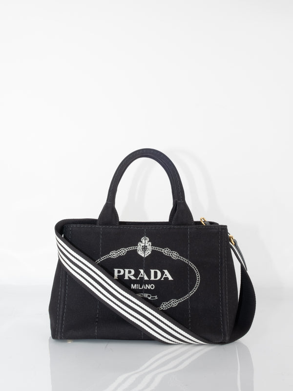 Prada Canvas Logo Tote Black
