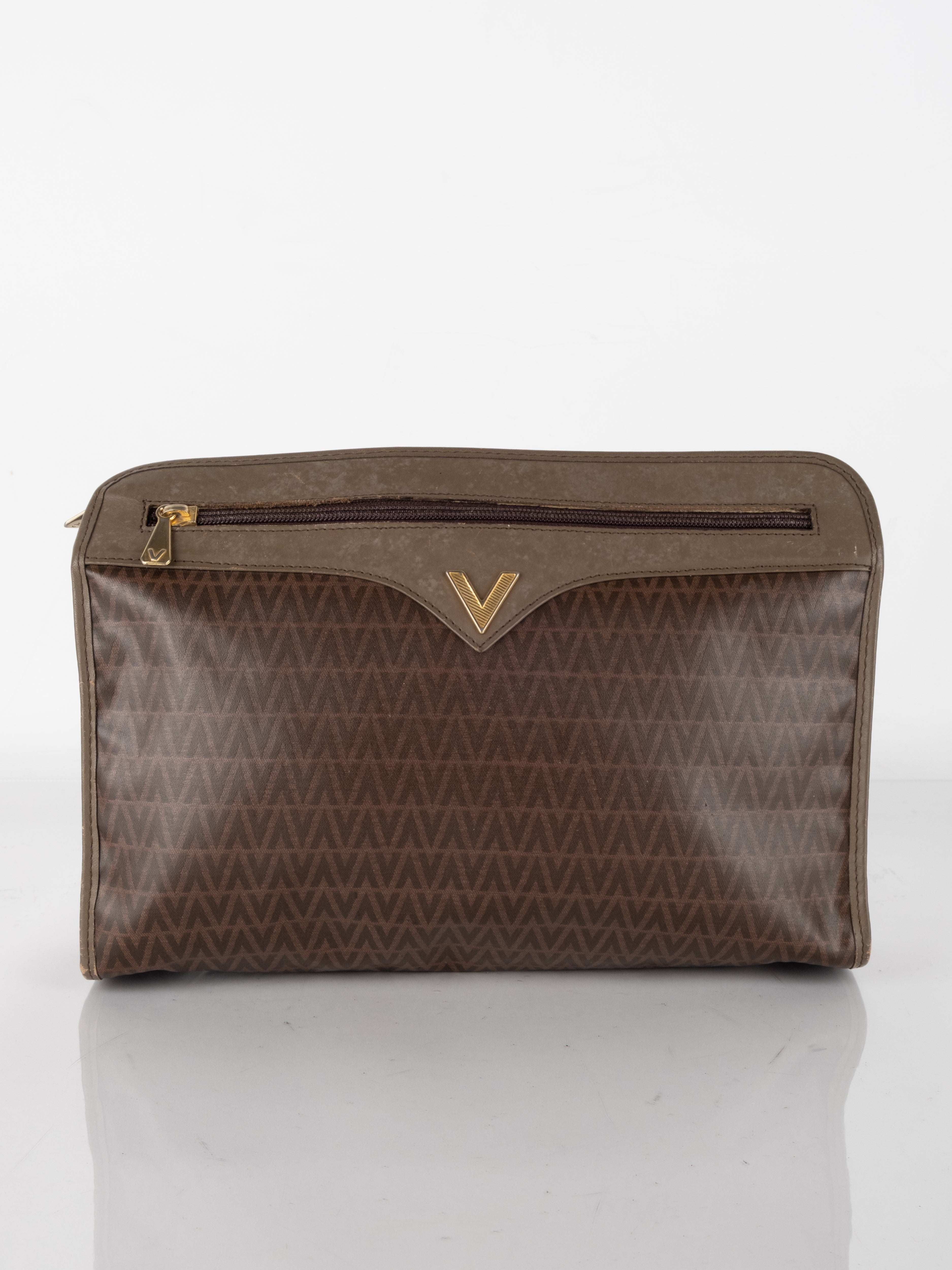 mario VALENTINO – Brown Monogram Clutch / Toiletry Bag