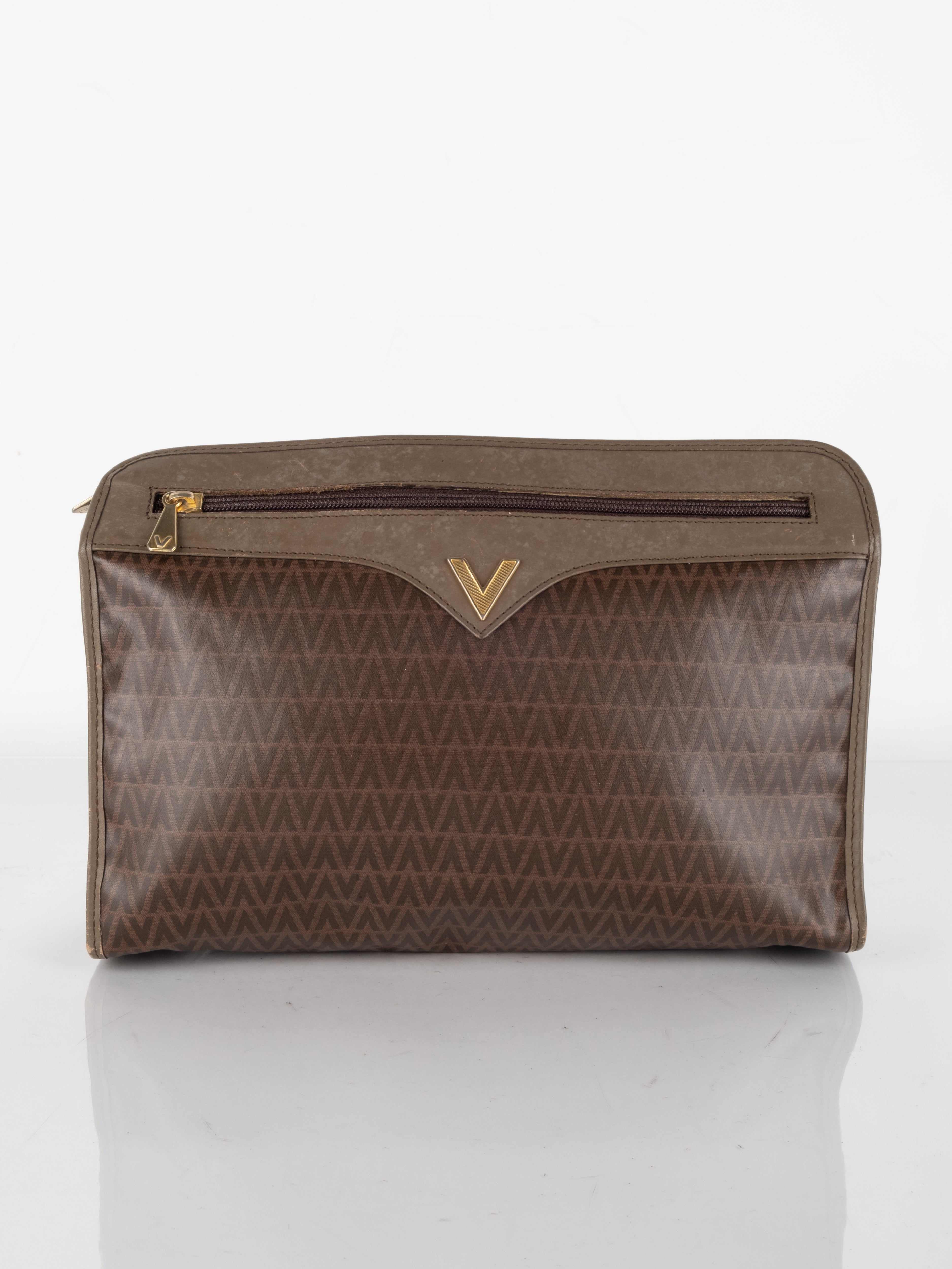 mario VALENTINO – Brown Monogram Clutch / Toiletry Bag