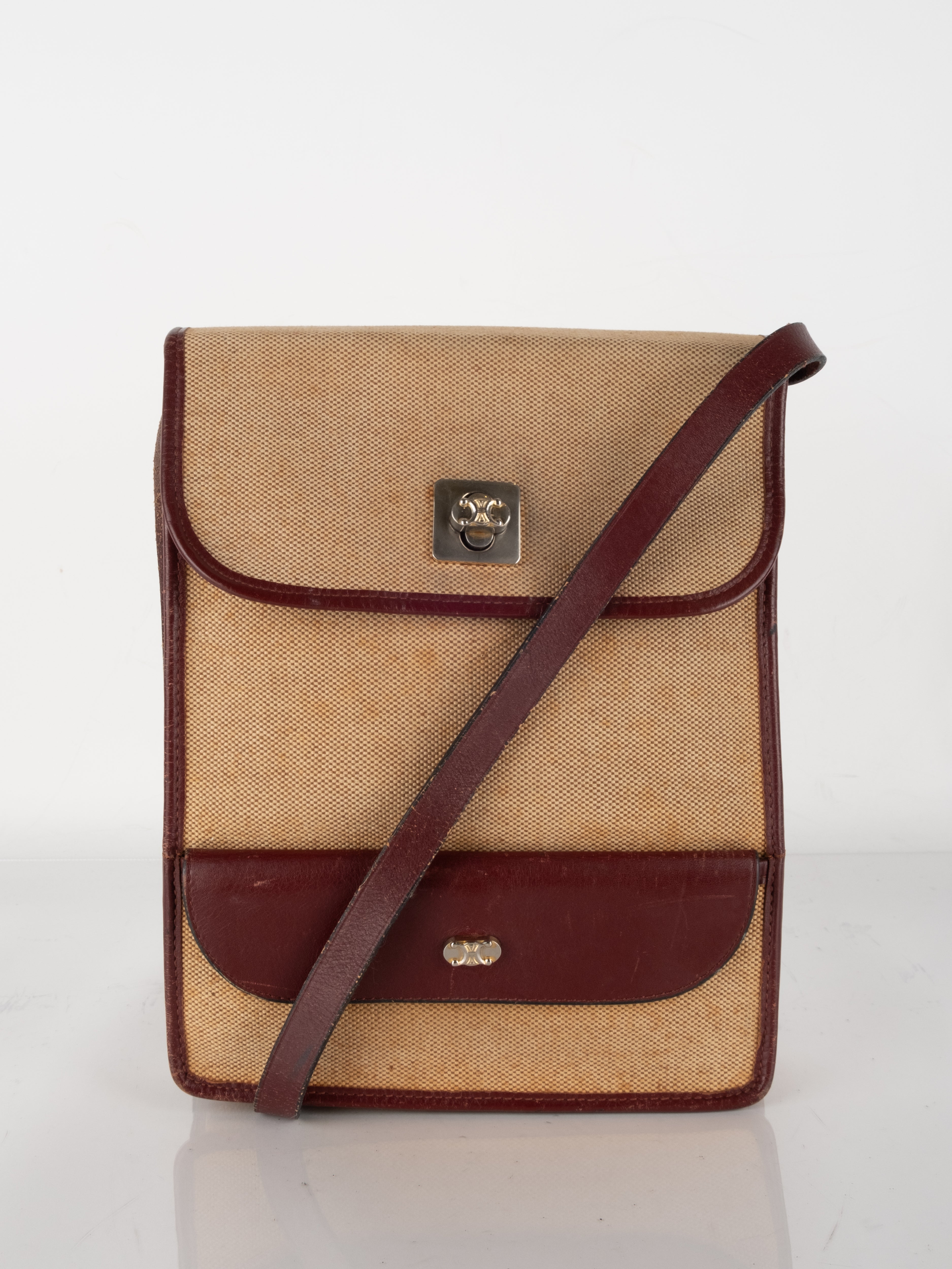 CELINE Canvas Leather Vintage Crossbody Bag