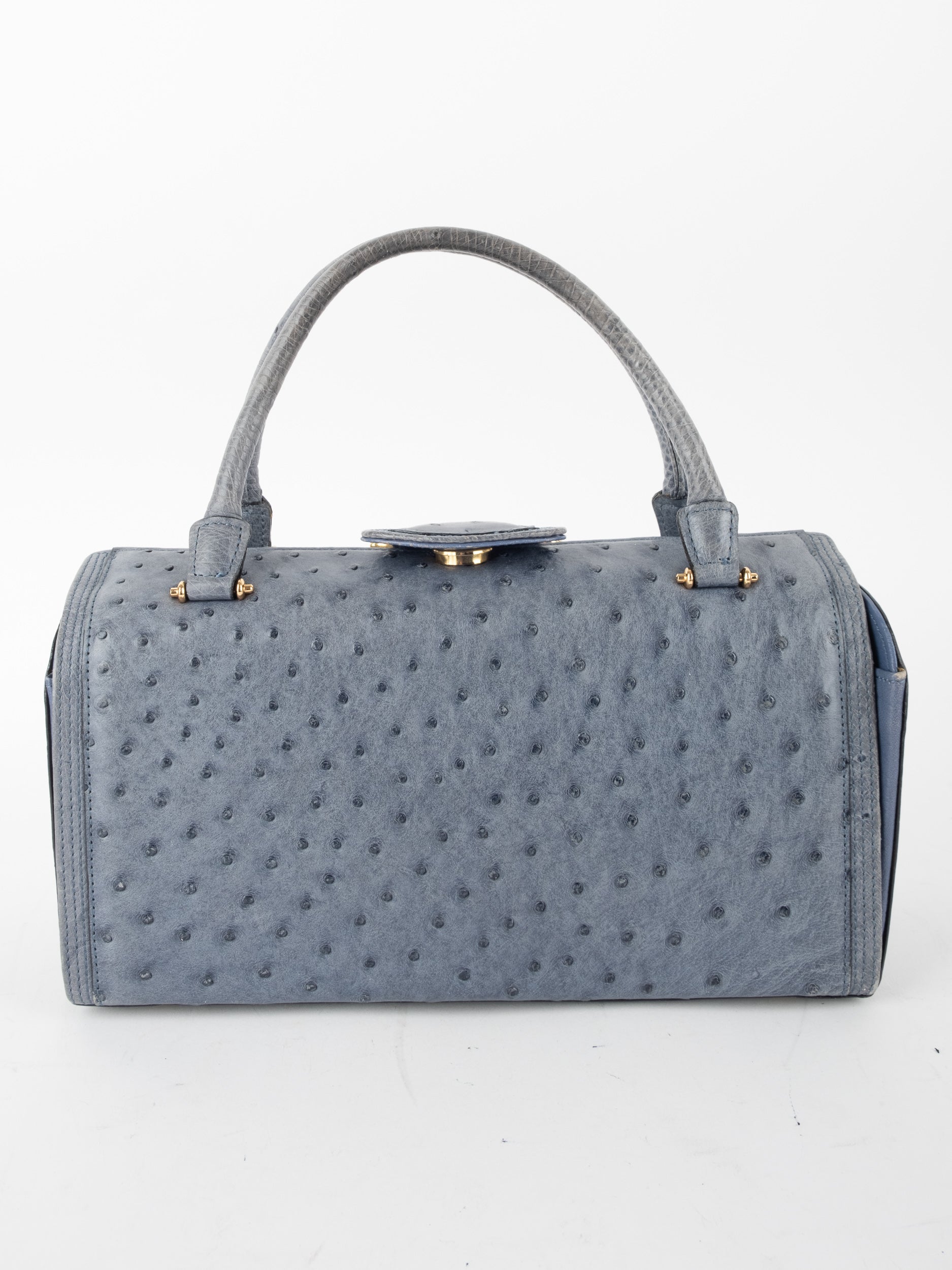 Vintage Ostrich Style Structured Handbag Classic Frame