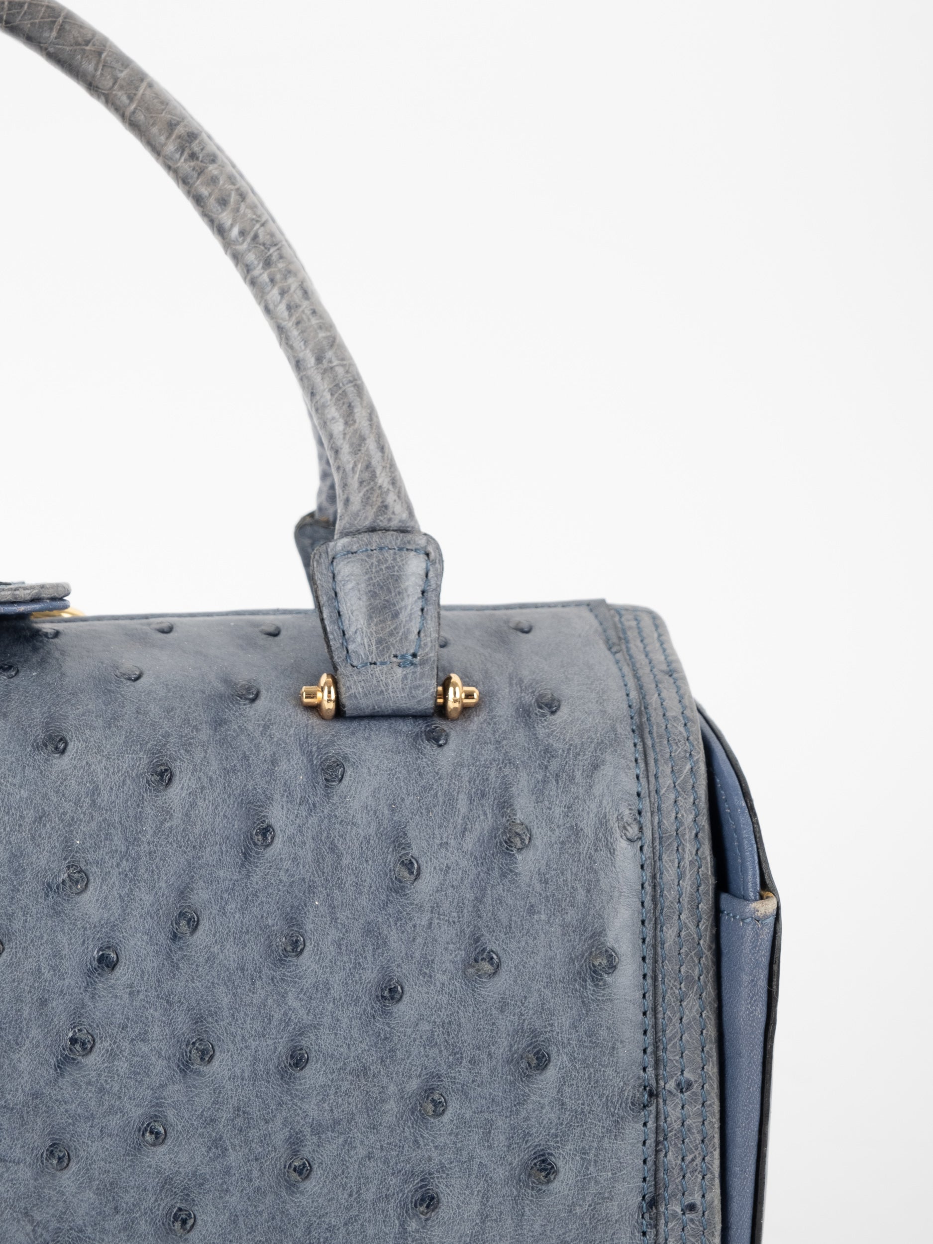 Vintage Ostrich Style Structured Handbag Classic Frame
