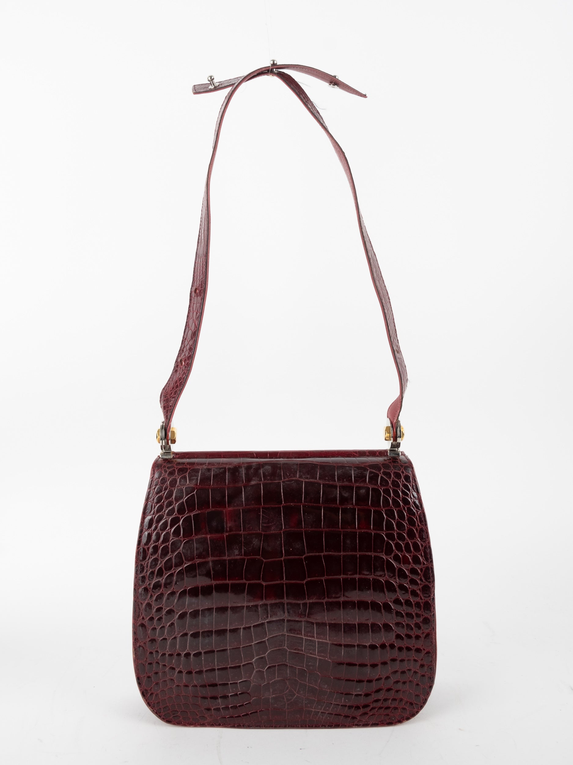 Vintage Croc Embossed Leather Shoulder Bag Classic Elegant