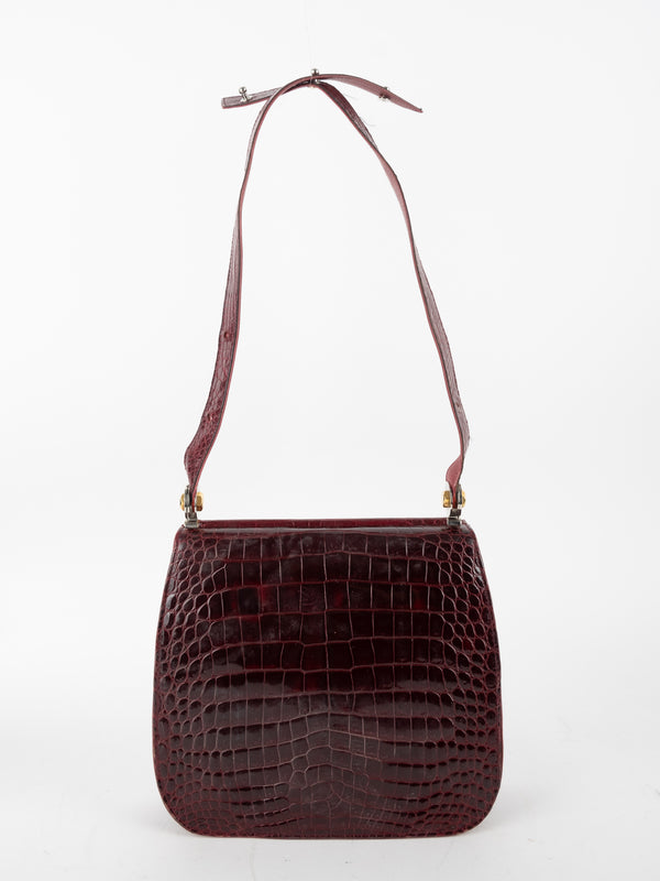 Vintage Croc Embossed Leather Shoulder Bag Classic Elegant