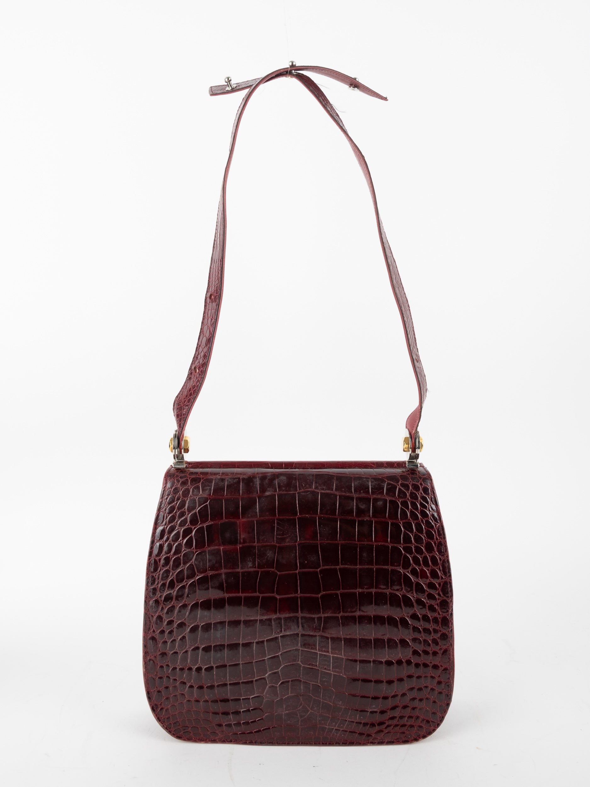 Vintage Croc Embossed Leather Shoulder Bag Classic Elegant