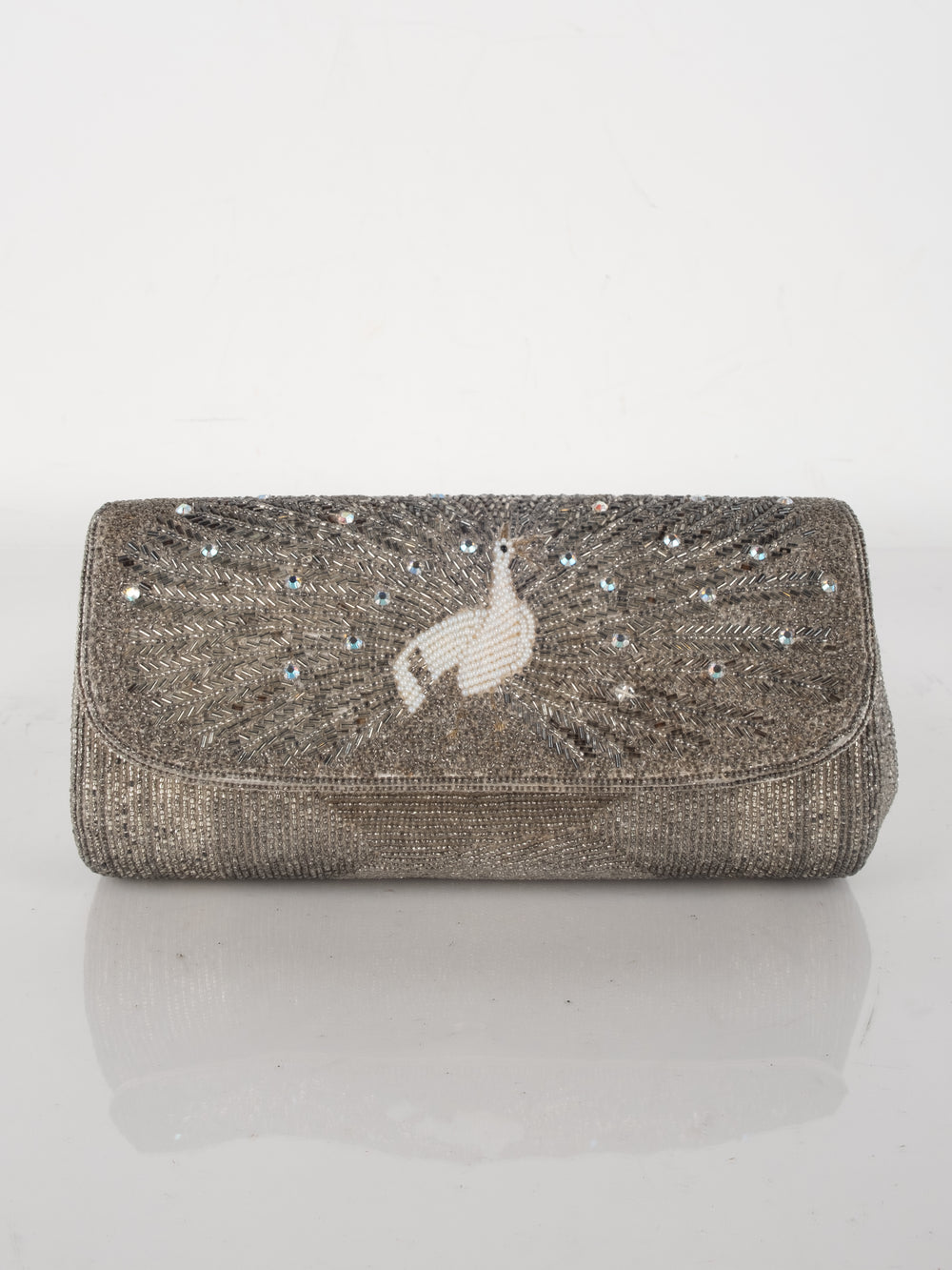 Vintage Silver-Beaded Evening Clutch with Embroidered
