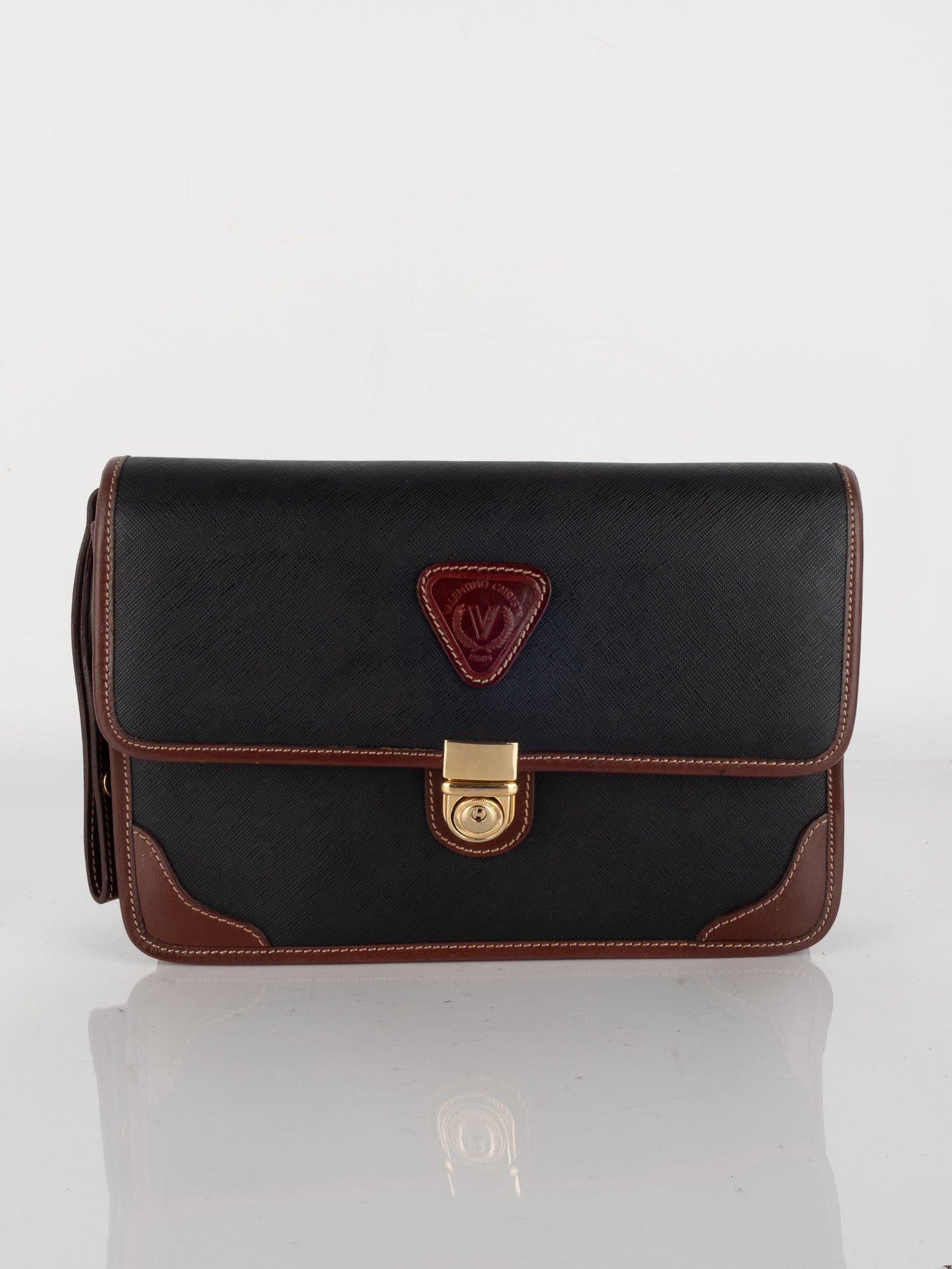 Vintage Black & Brown Leather Clutch