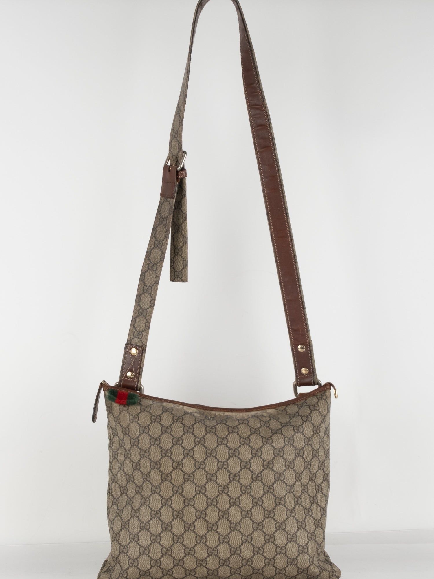 Gucci Crossbody Bag – Beige GG Canvas & Brown Leather Trim