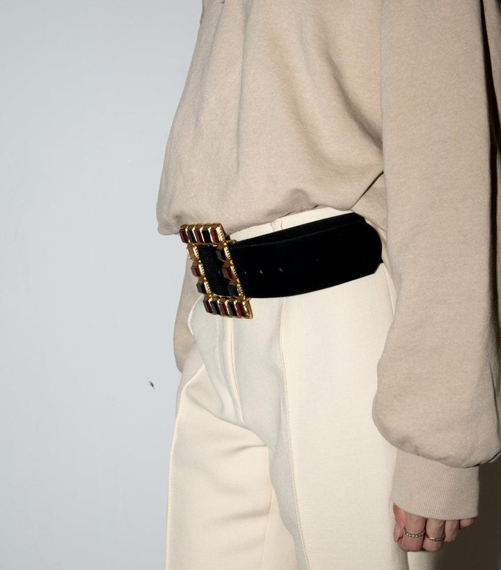 Black Suede Belt with Colored Stones - Volver