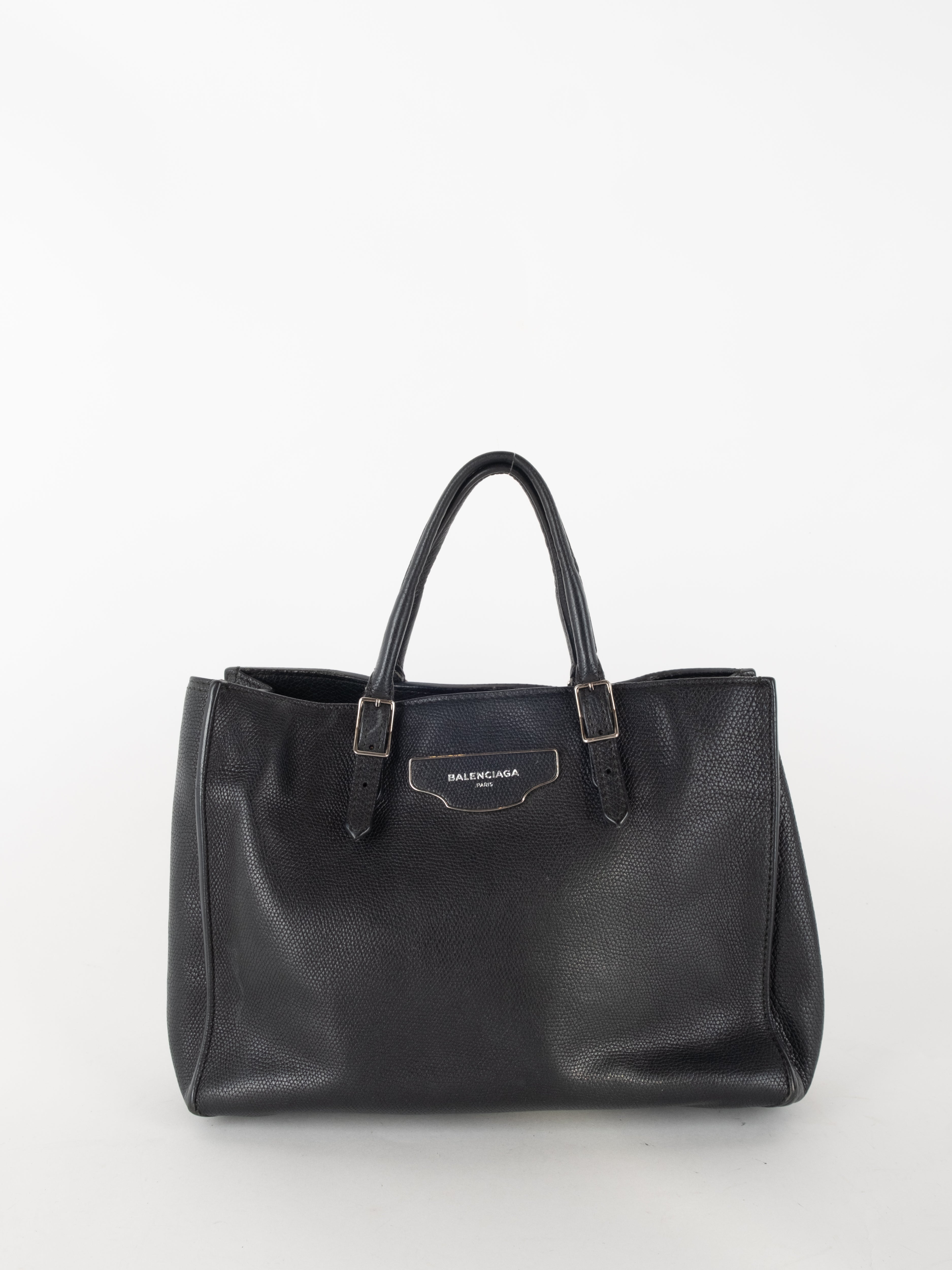 Balenciaga City Grained Calfskin Plate Papier A6 Zip Around Tote - Black