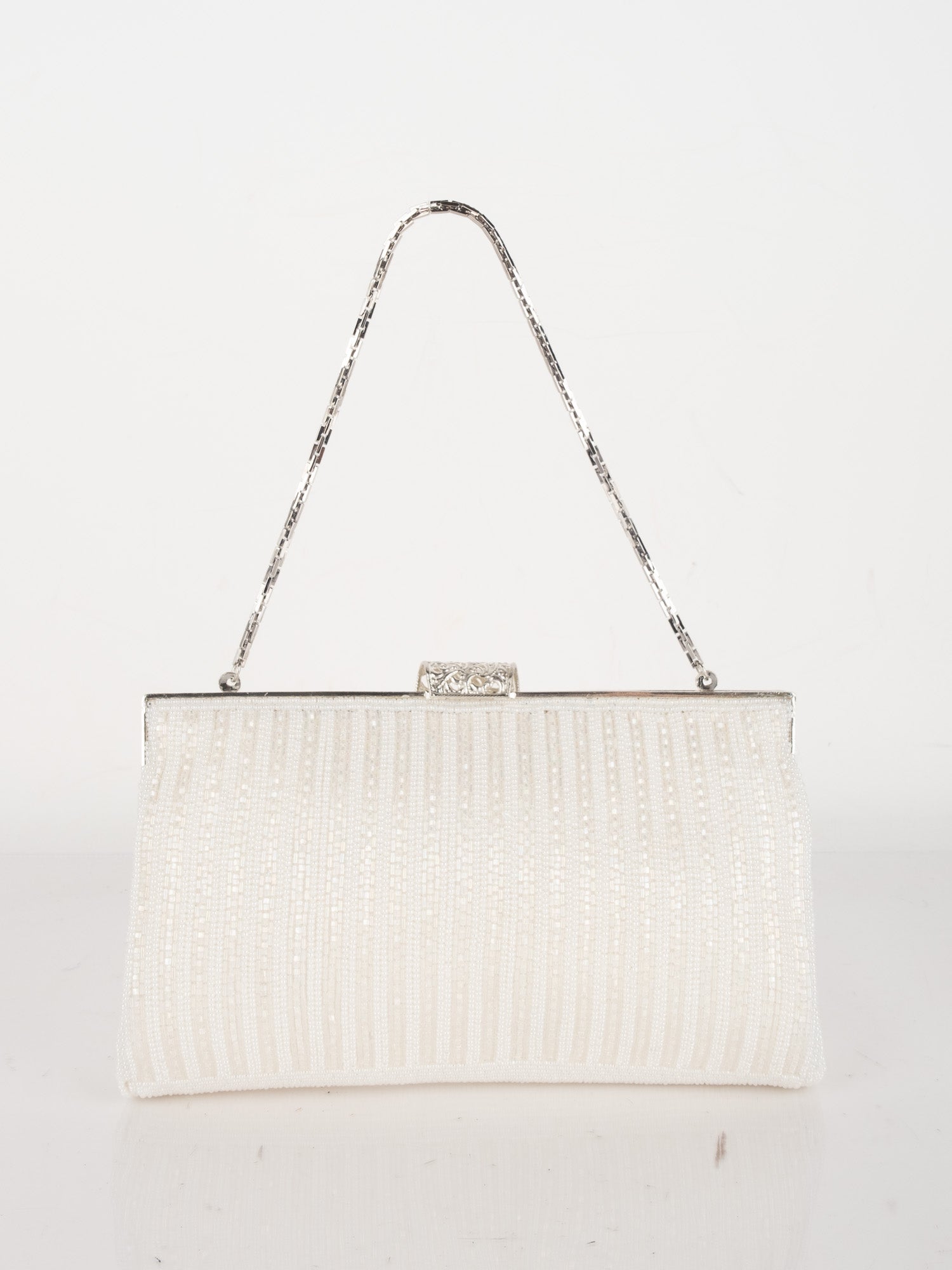 Vintage White Beaded Evening Bag with Pink Detail