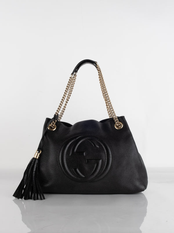Gucci Soho Shoulder Bag – Black Leather with Tassel
