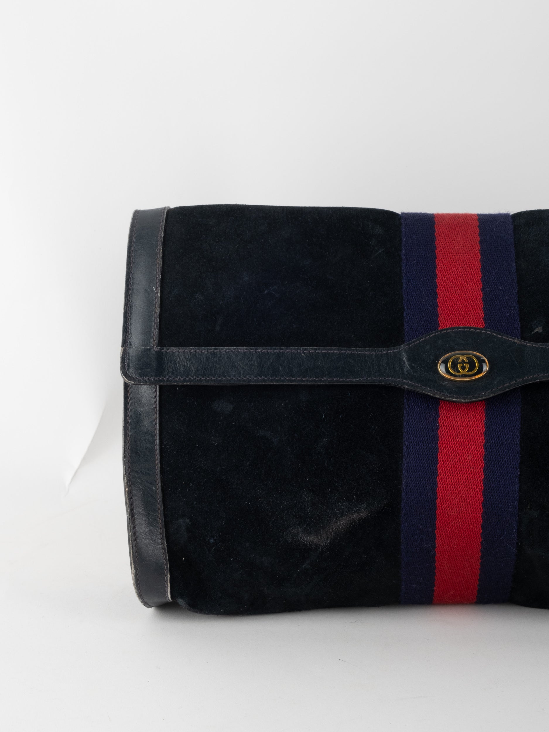 GUCCI Vintage Web Suede Clutch