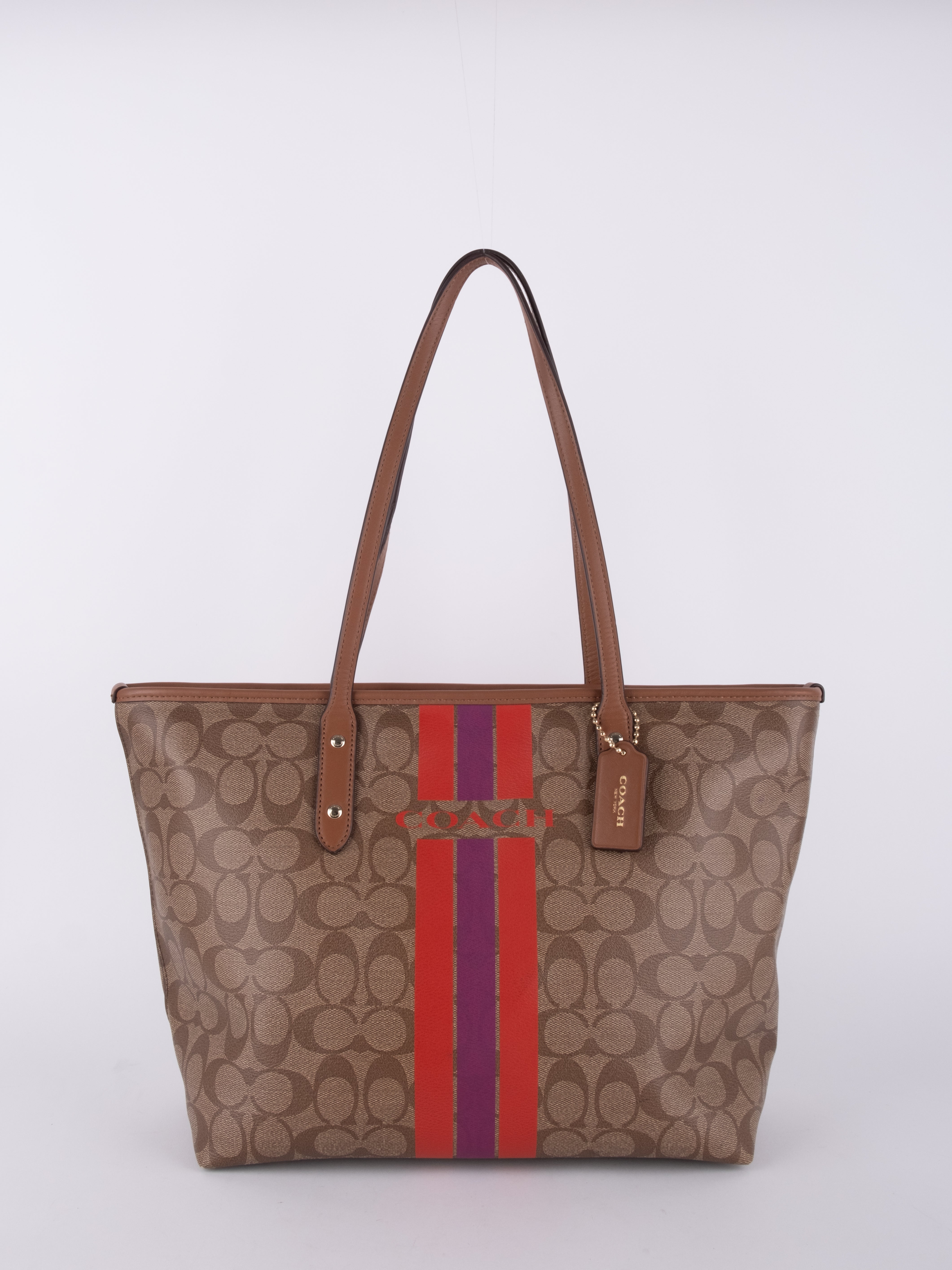 Coach Signature Stripe Tote Bag Brown