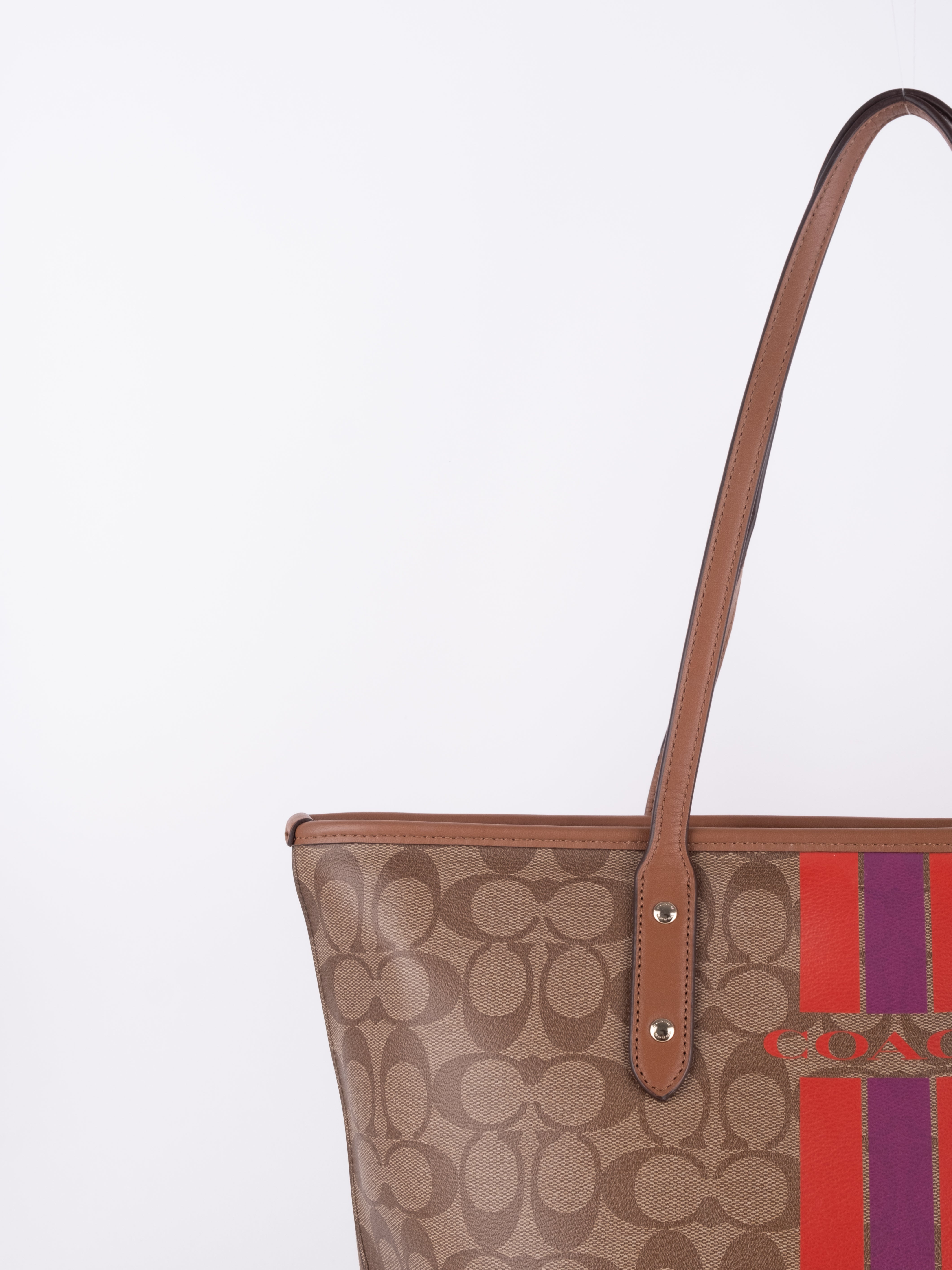 Coach Signature Stripe Tote Bag Brown