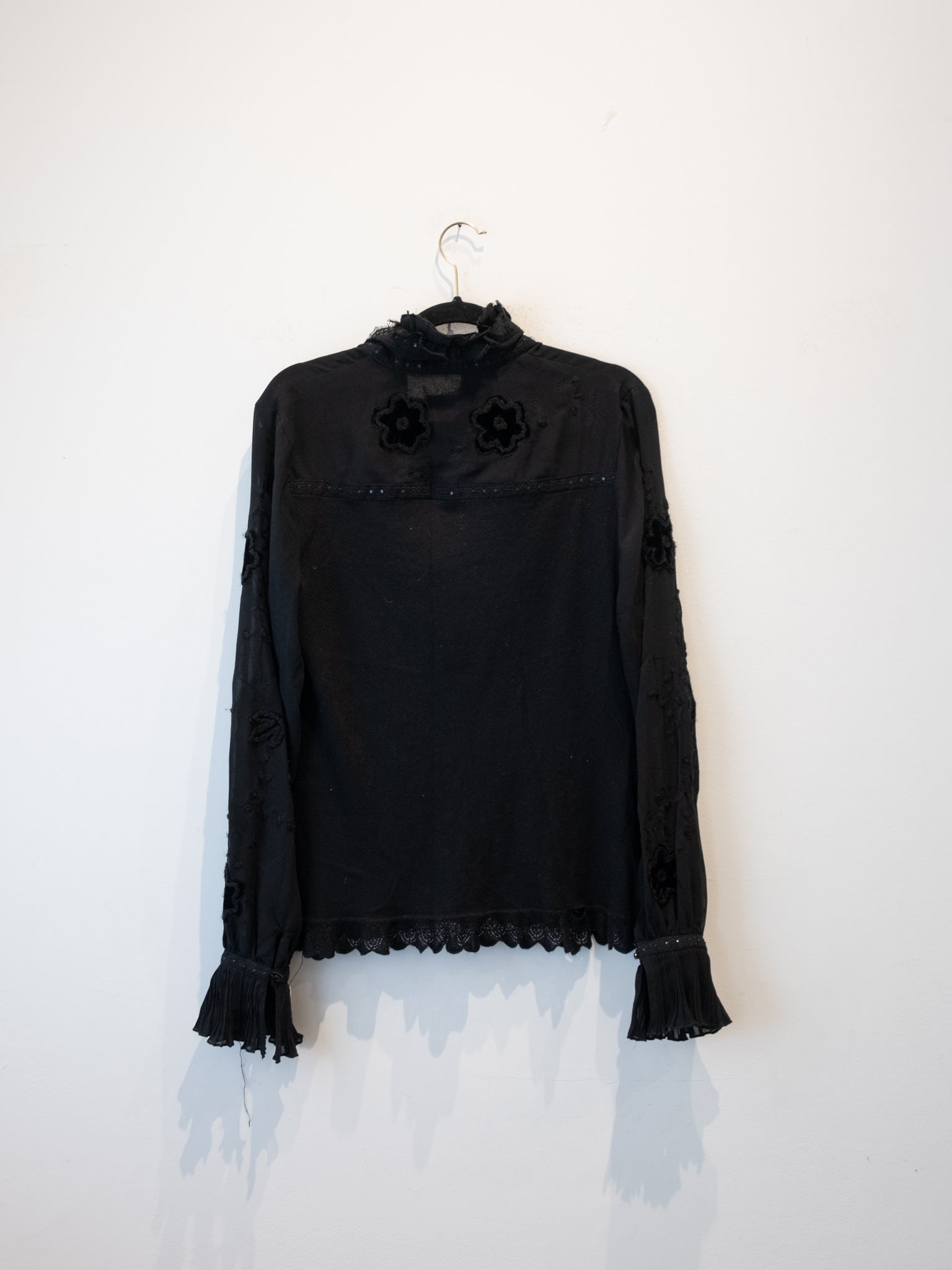 Vintage Black Ruffle Blouse