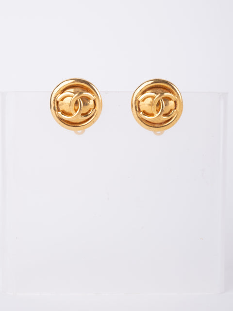 CHANEL Vintage Round Gold Clip-On Earrings by Karl Lagerfeld 1980s–1990s