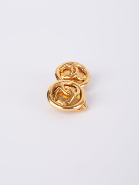 CHANEL Vintage Round Gold Clip-On Earrings by Karl Lagerfeld 1980s–1990s