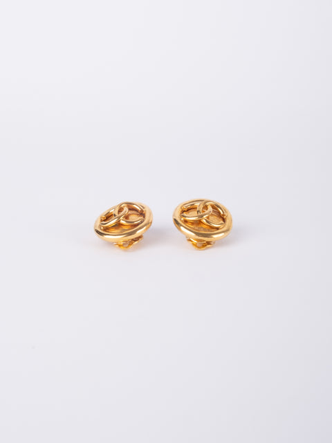 CHANEL Vintage Round Gold Clip-On Earrings by Karl Lagerfeld 1980s–1990s