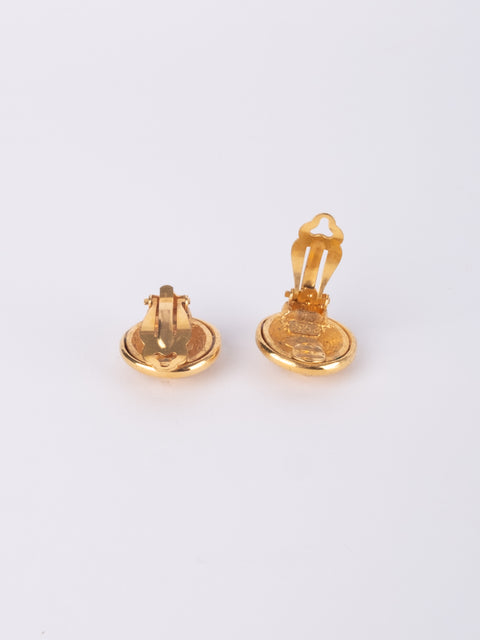 CHANEL Vintage Round Gold Clip-On Earrings by Karl Lagerfeld 1980s–1990s