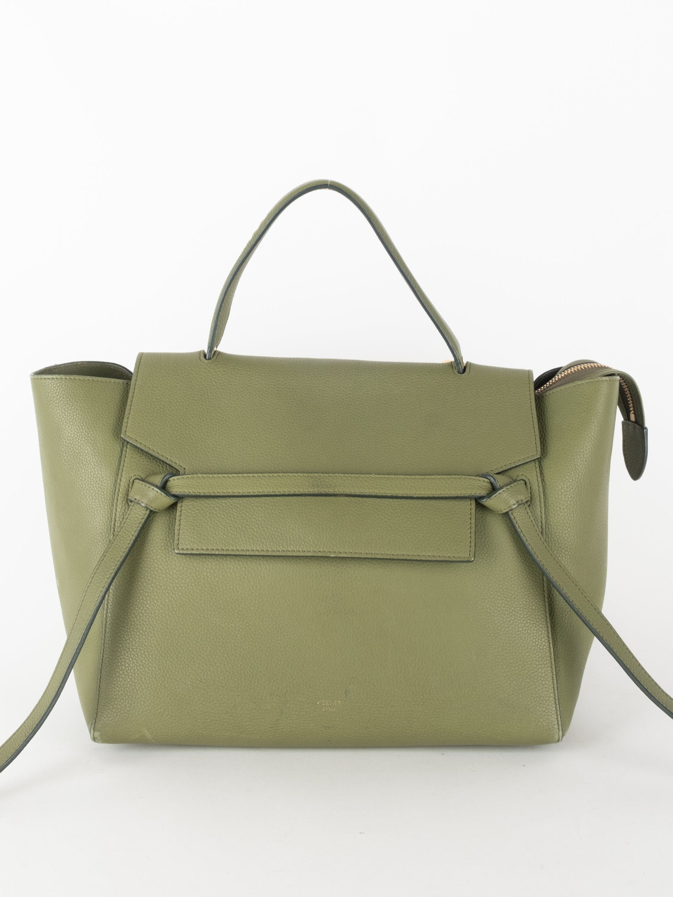 Céline Leather Shoulder Bag – Olive Green